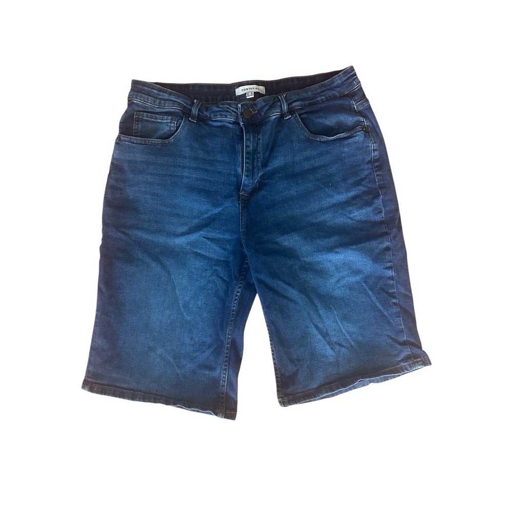 Cortefiel Women's Denim Shorts Size US 14 Dark Blue Stretch Casual Jean Shorts M